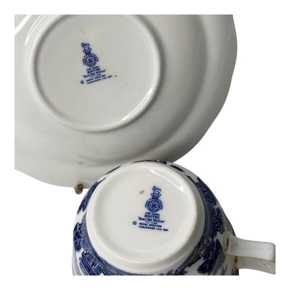 Booths Real Old Willow TEA CUP & SAUCER SET Gold Blue Fine Bone China England - Picture 3 of 9